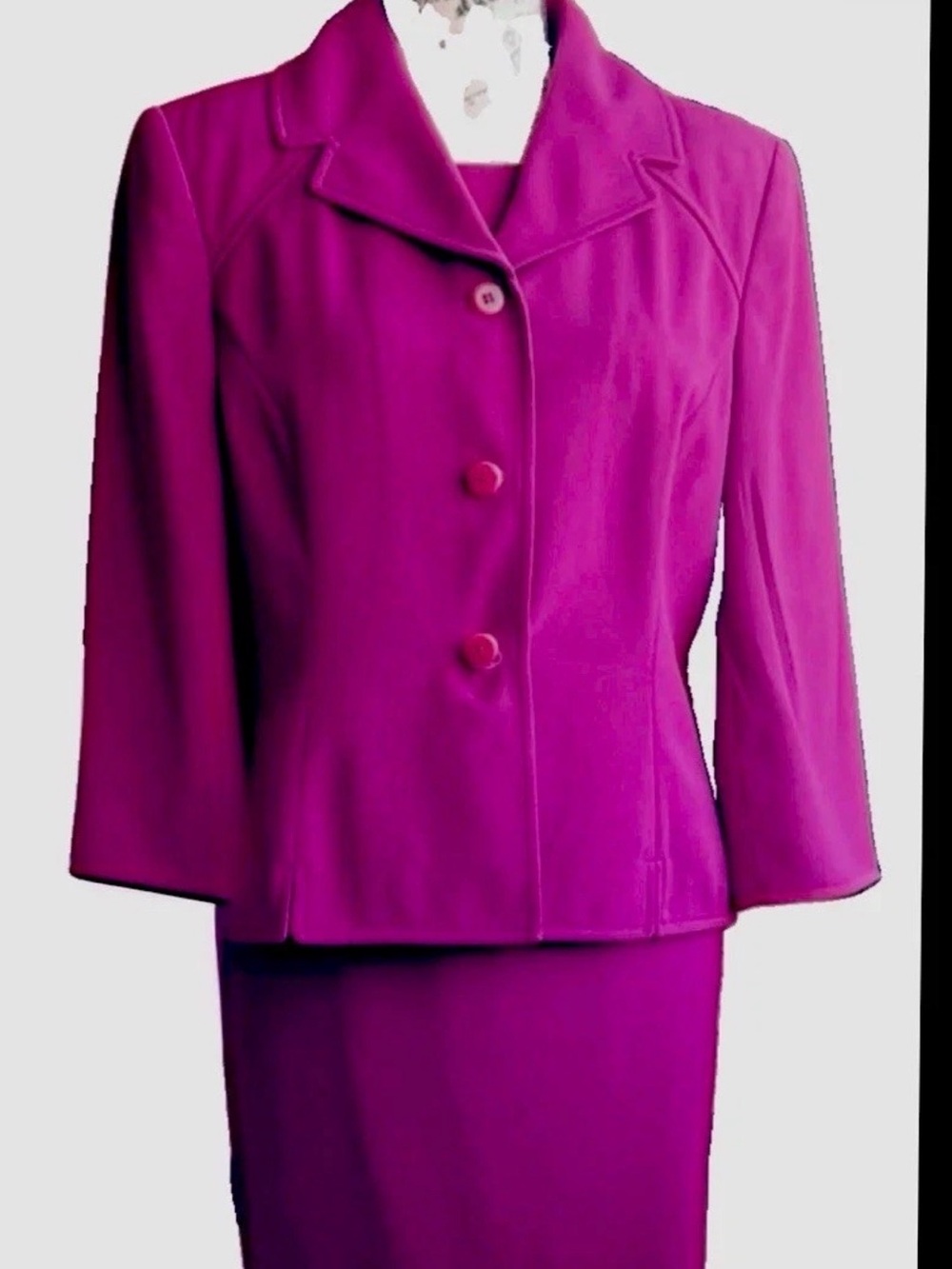 Women's Magenta Tailored Button-Front Jacket. Amanda Smith 3Piece Sz 12 petite